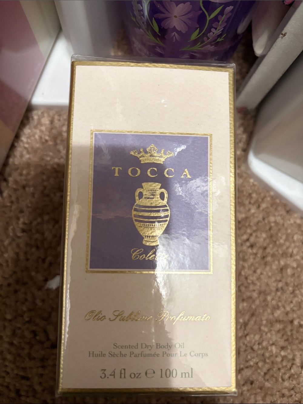 Tocca Colette Scented Body Oil 3.4 oz in Lavender and Cream Packaging new